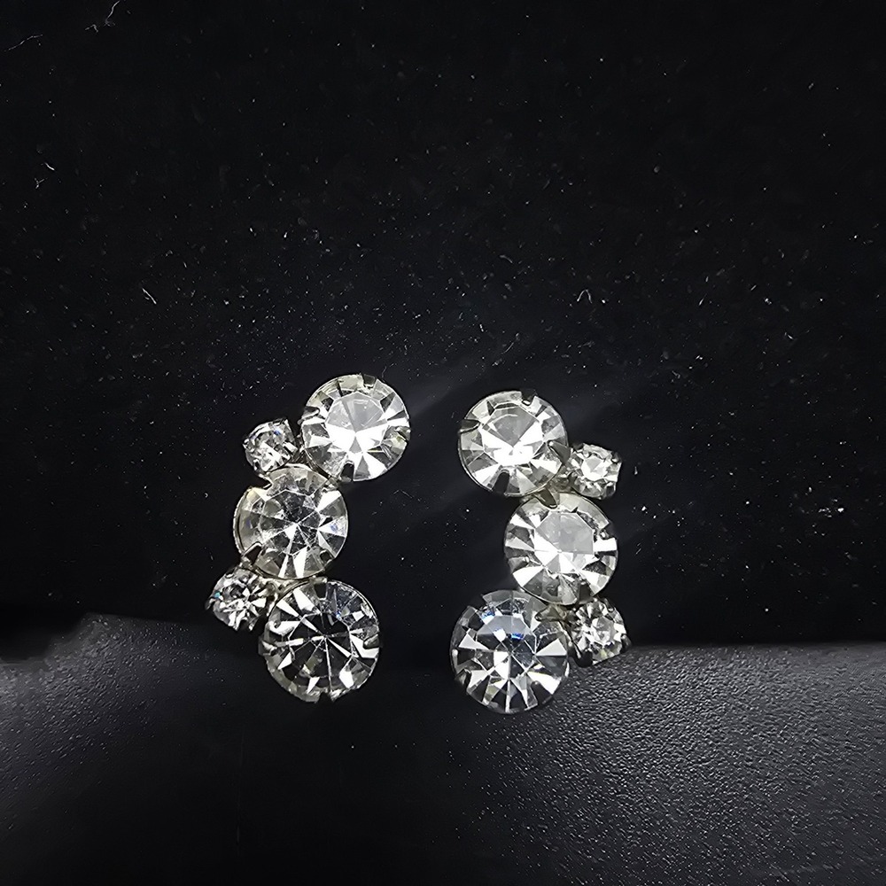 Petite Rhinestone Clip On Earrings Vintage Glam Costume Jewelry